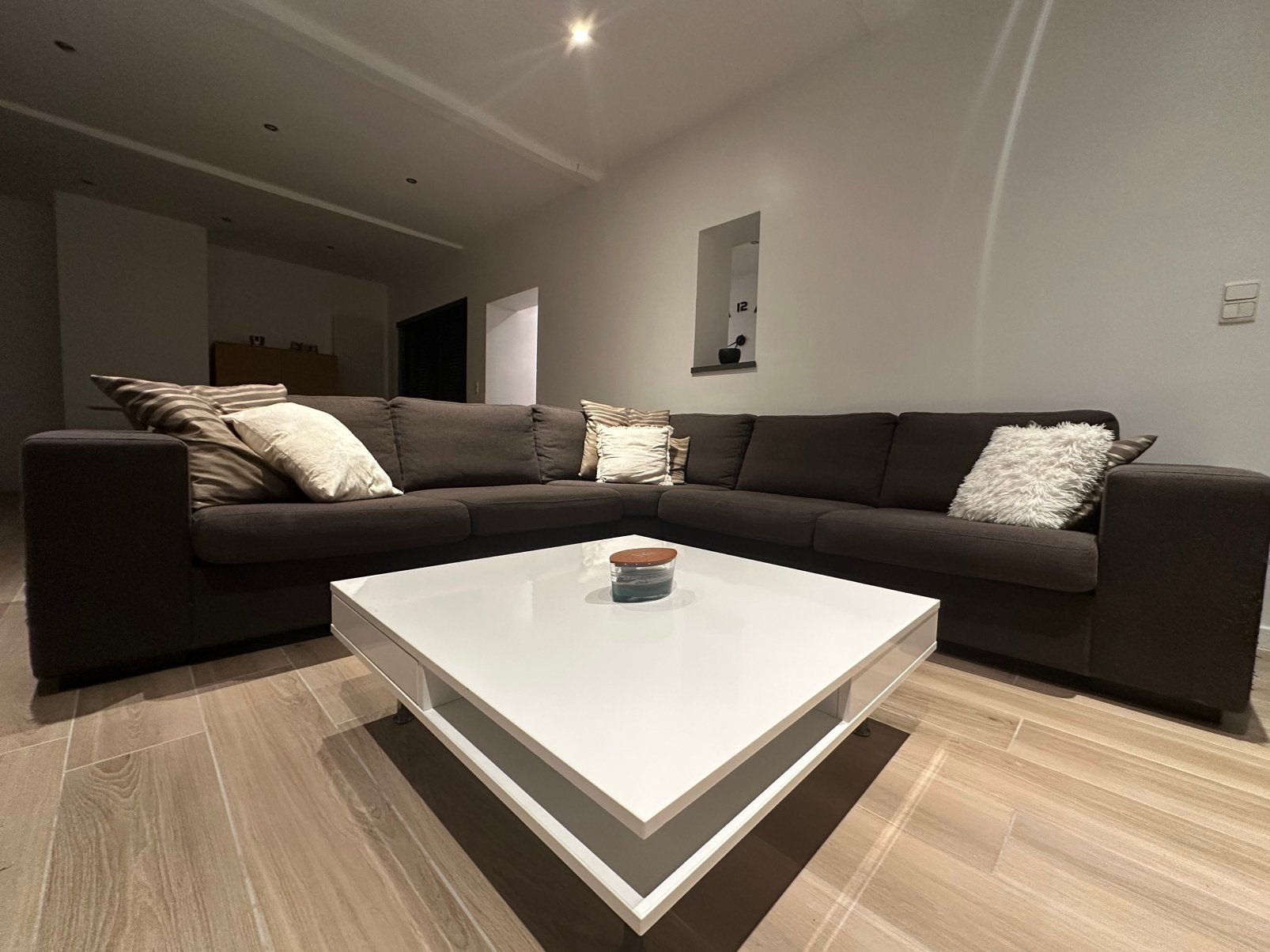 A DONNER salon de coin et pouf, Ophalen, Gebruikt, Stof