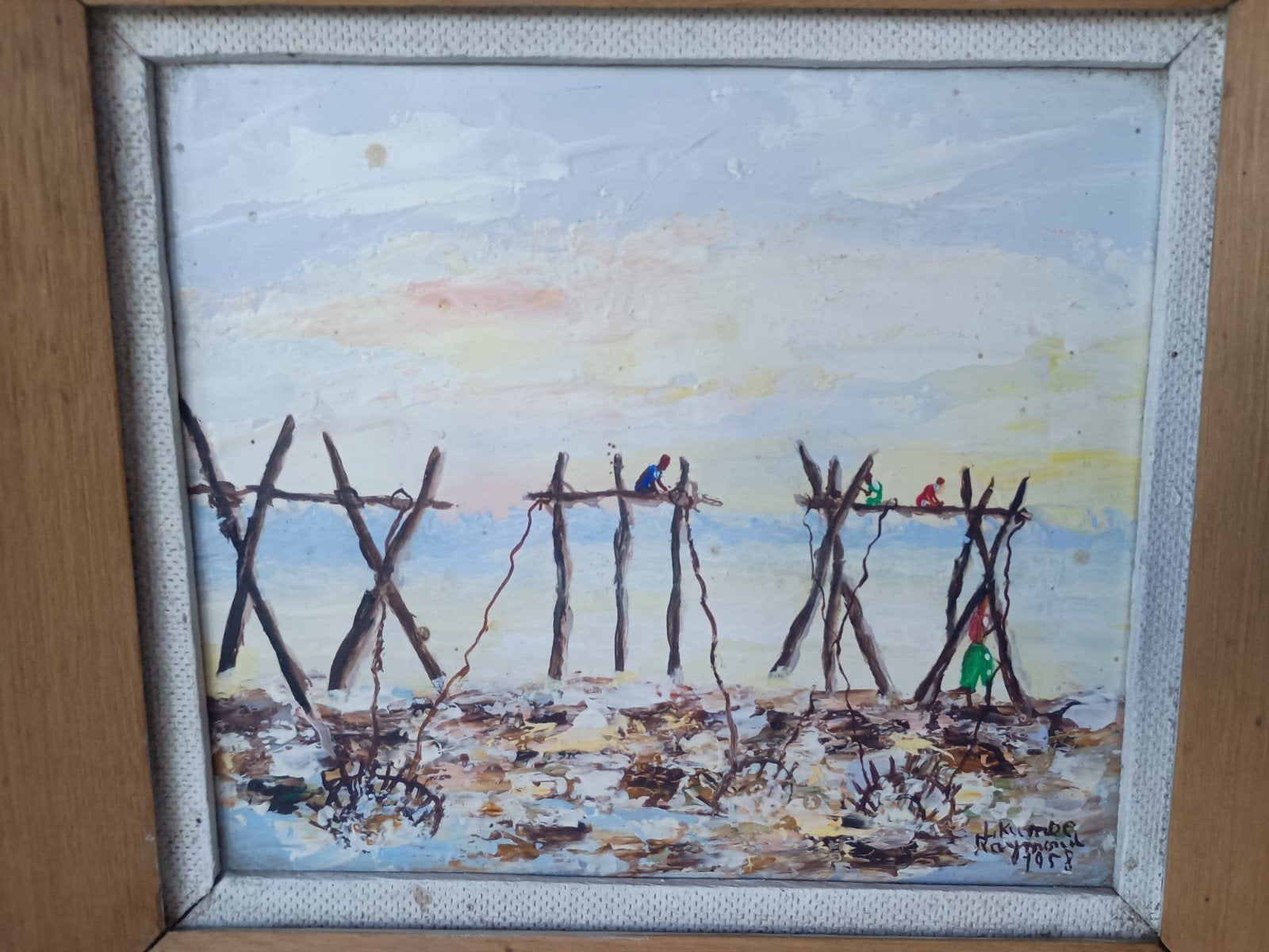 Origineel Congolees schilderij - R. Likumbe (1958), Antiquités & Art, Enlèvement ou Envoi