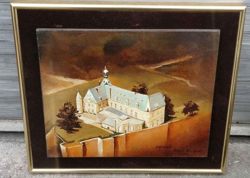Huile sur cuivre château Chimay signe Albert Dupuis, Antiquités & Art, Enlèvement ou Envoi, Panneau