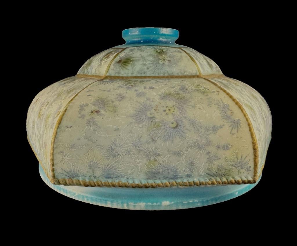 Art Deco opaline lampenkap – zeshoekig – bloemmotief, Ophalen