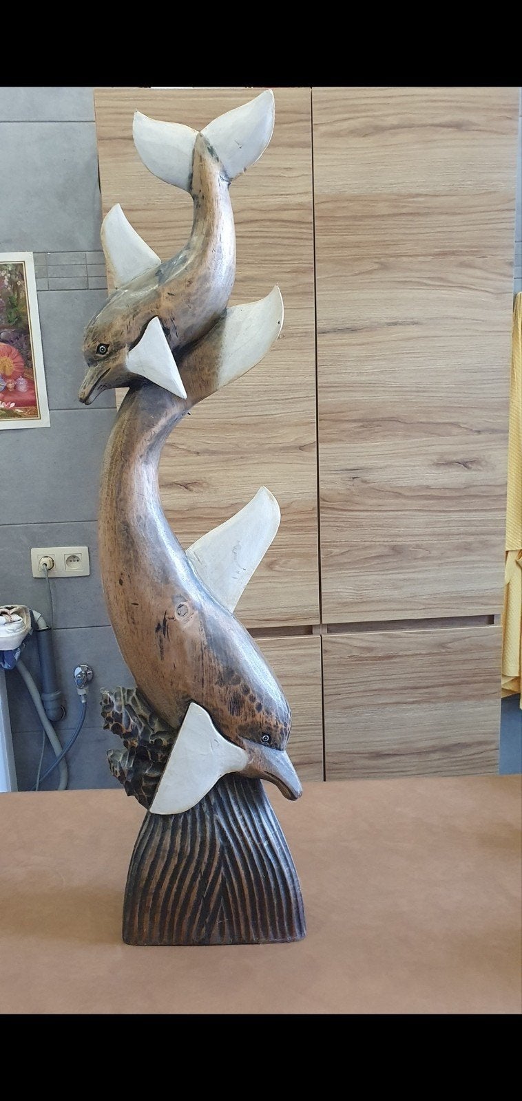Statue en bois Dauphin, Enlèvement, Bois