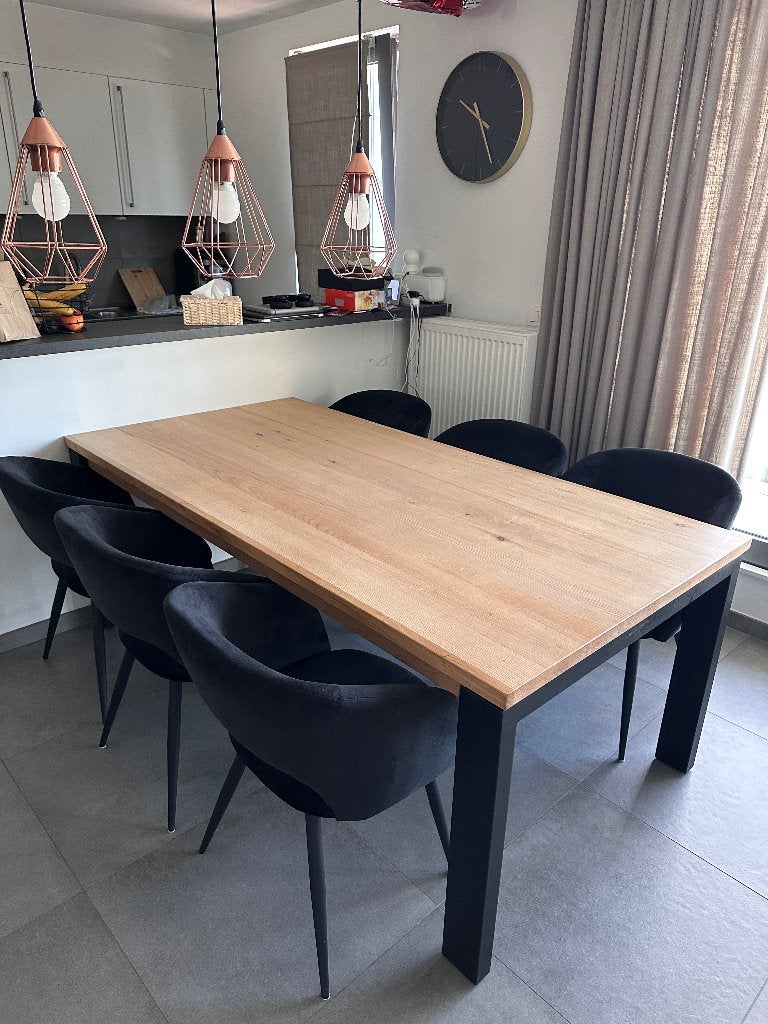 Table à manger en bois avec 6 chaises, 100 à 150 cm, Enlèvement, Utilisé, Chêne