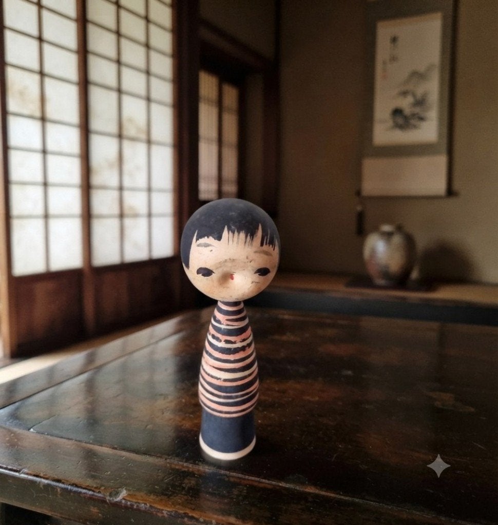 Negai Kokeshi vintage d'Akira Yoshine, 11 cm, Japon, Bois, Peint