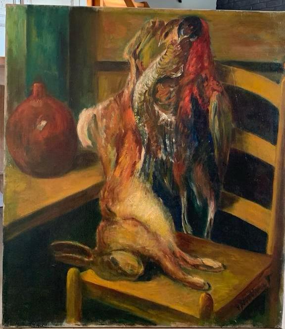 Schilderij Jachttafereel, fazant haas wild, Antiek en Kunst, Ophalen of Verzenden