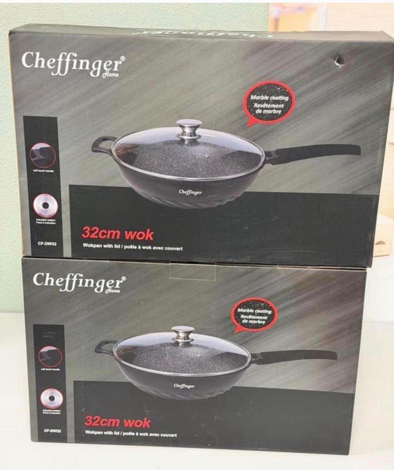 Cheffinger Wokpan wok-pan XL 32 cm met Deksel Inductie Nieuw, Ophalen of Verzenden, Met handvatten, Wok, Nieuw