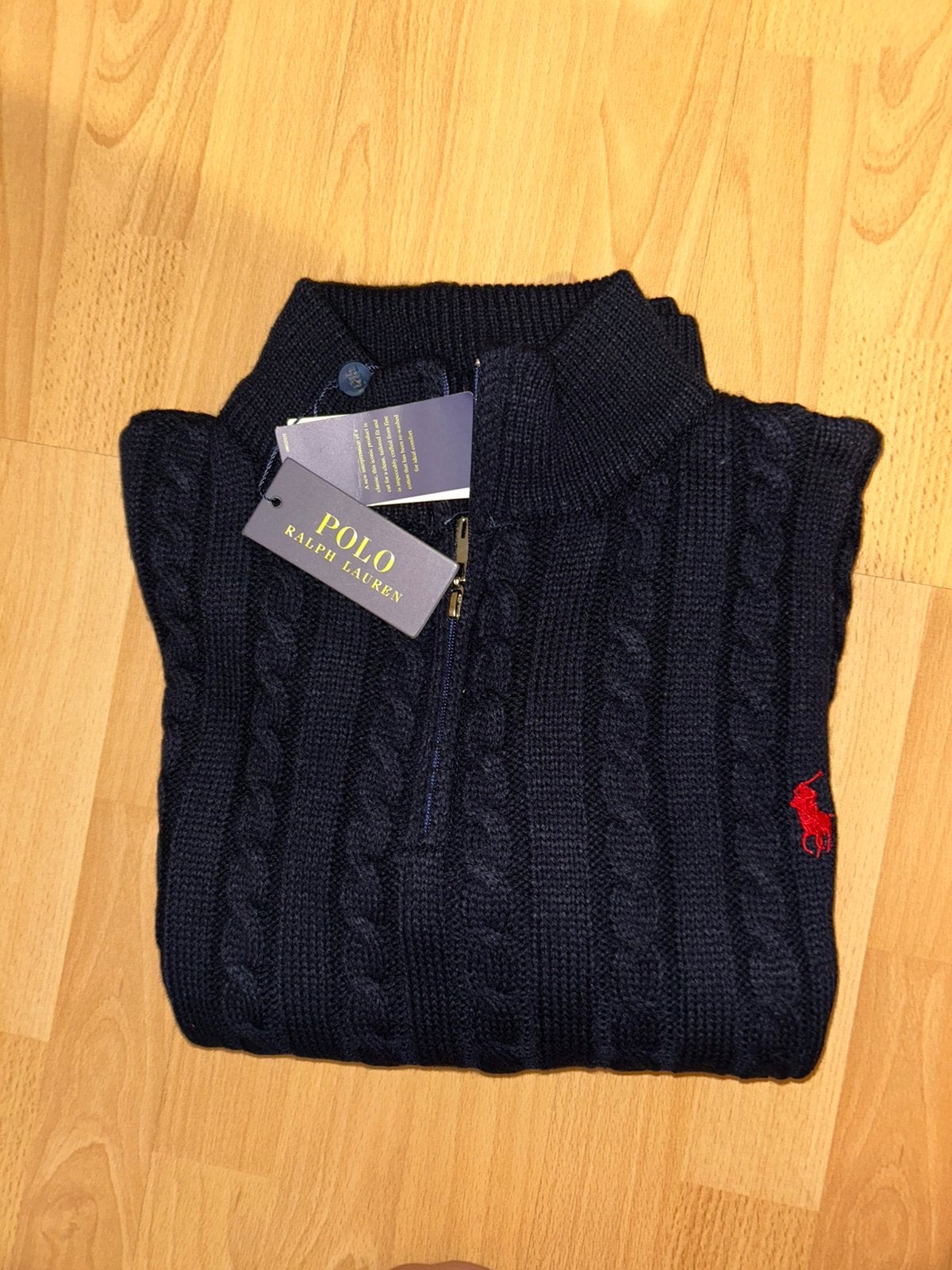 Tricot Ralph Lauren 1/4 zippé L, Envoi, Neuf, Taille 52/54 (L), Bleu