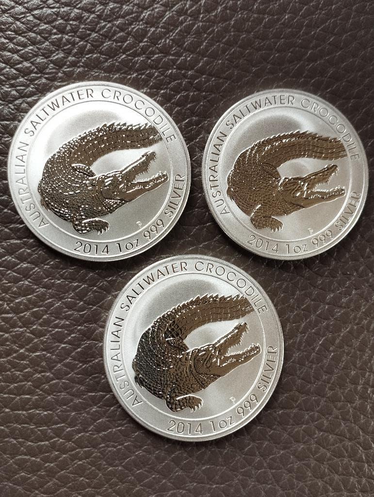 3x1 oz 999 zilver Saltwater Crocodile, Enlèvement ou Envoi, Argent