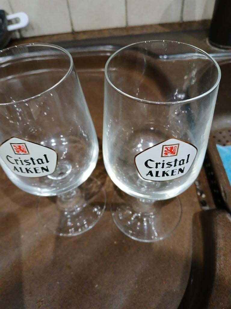 2 Cristal Alken vintage à pied, Enlèvement ou Envoi, Comme neuf, Verre ou Verres