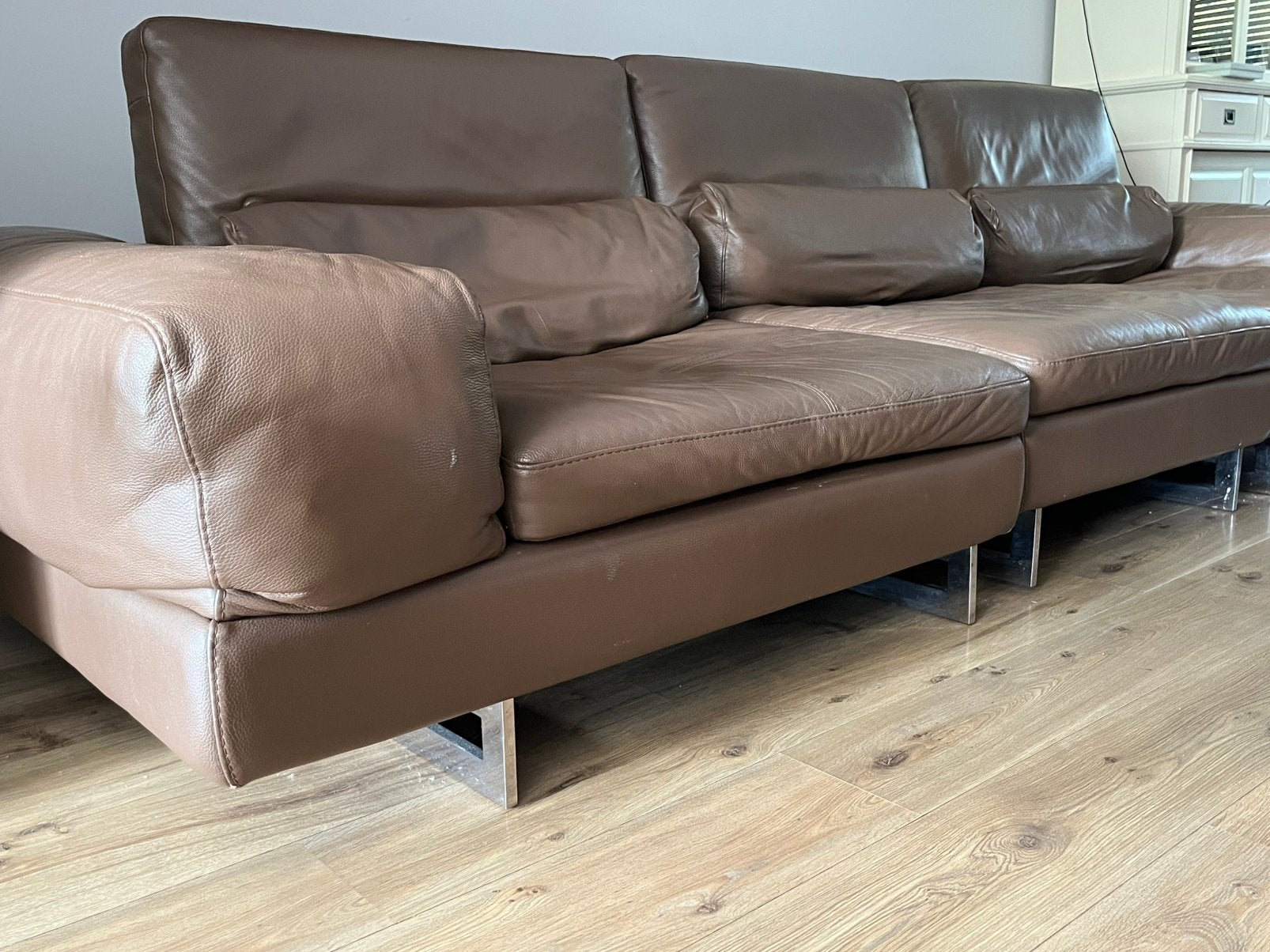 Zetel + poef in tope kleur, Ophalen, Gebruikt, Leer, Modern