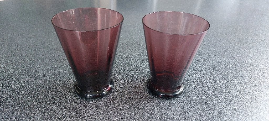 Vintage mondgeblazen amethist glazen (ca. 1955–1970), Ophalen