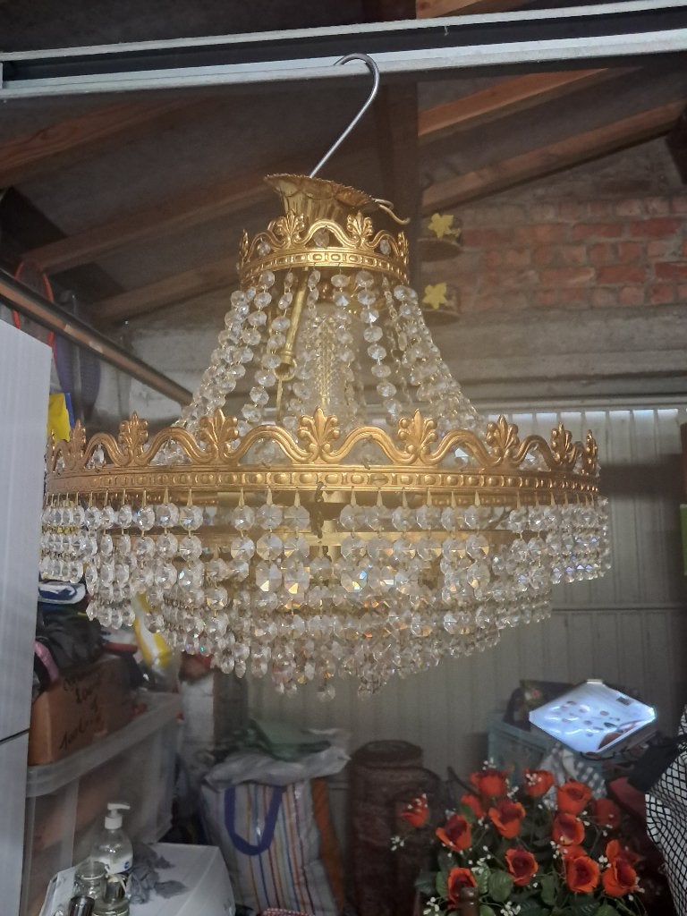 Glazen luster met kopere geraamte, Antiek en Kunst, Ophalen