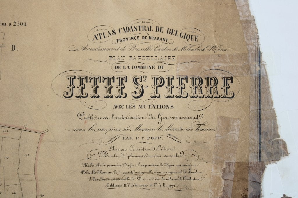 carte ancienne de Jette - Bruxelles, PC Popp, 19e siècle, Enlèvement