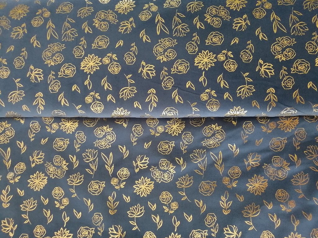 Outlet : Corduroy/ribfluweel Stenzo gouden bloemenprint, Hobby & Loisirs créatifs, Tissus & Chiffons, Neuf, 200 cm ou plus, Coton