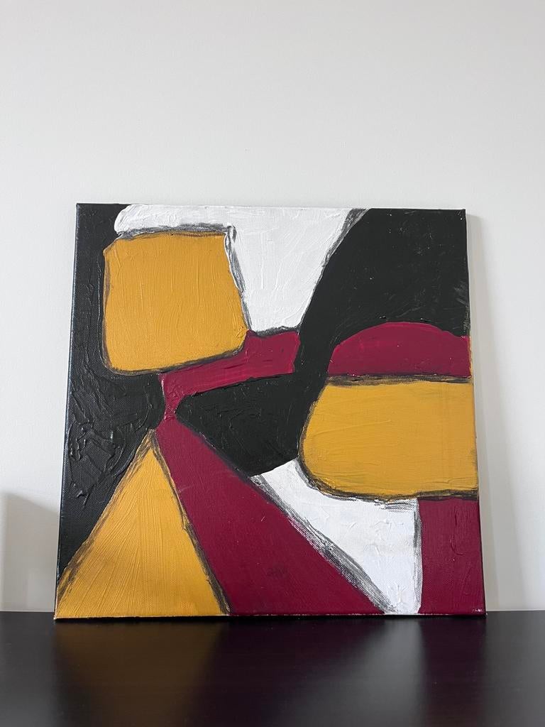 Peinture abstraite de zones de couleur modernes 40x40cm, Enlèvement ou Envoi