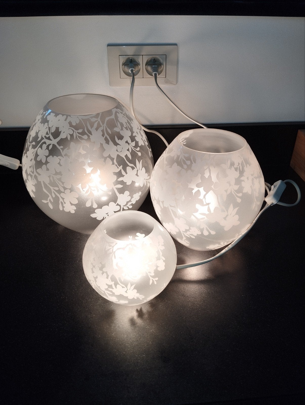 3 mooie sfeer lampen in glas mooie staat, Huis en Inrichting, Ophalen, Glas