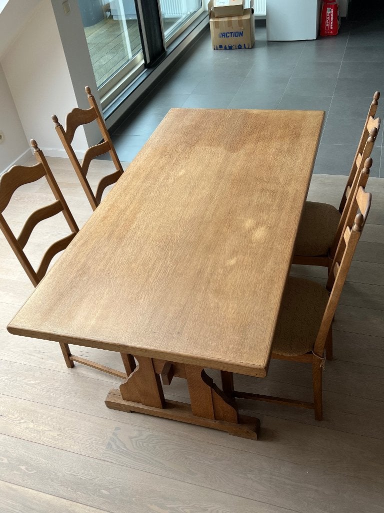 Eiken tafel en 4 stoelen gratis af te halen !!!, Quatre personnes, 200 cm ou plus, Landelijk, Enlèvement