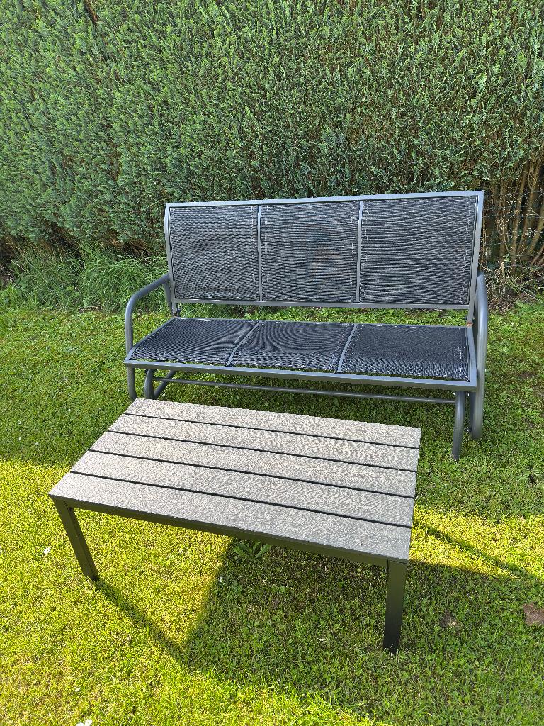 Banc de jardin + table basse extérieure, Enlèvement, Comme neuf, Métal, Balançoire