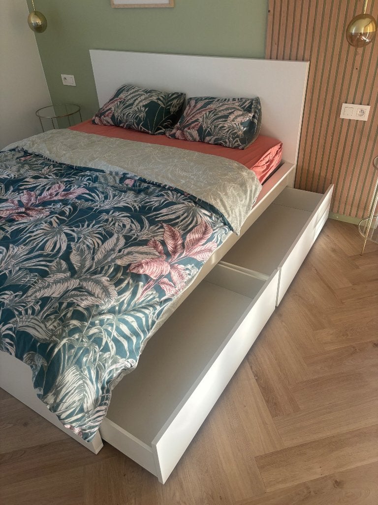 Bed, Ophalen, Wit, Tweepersoons, Zo goed als nieuw