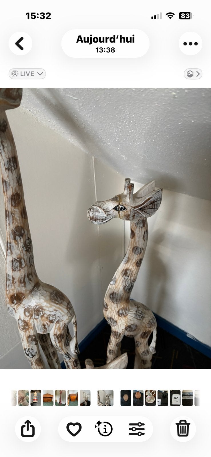 Lot de trois girafes en bois, Ophalen, Gebruikt