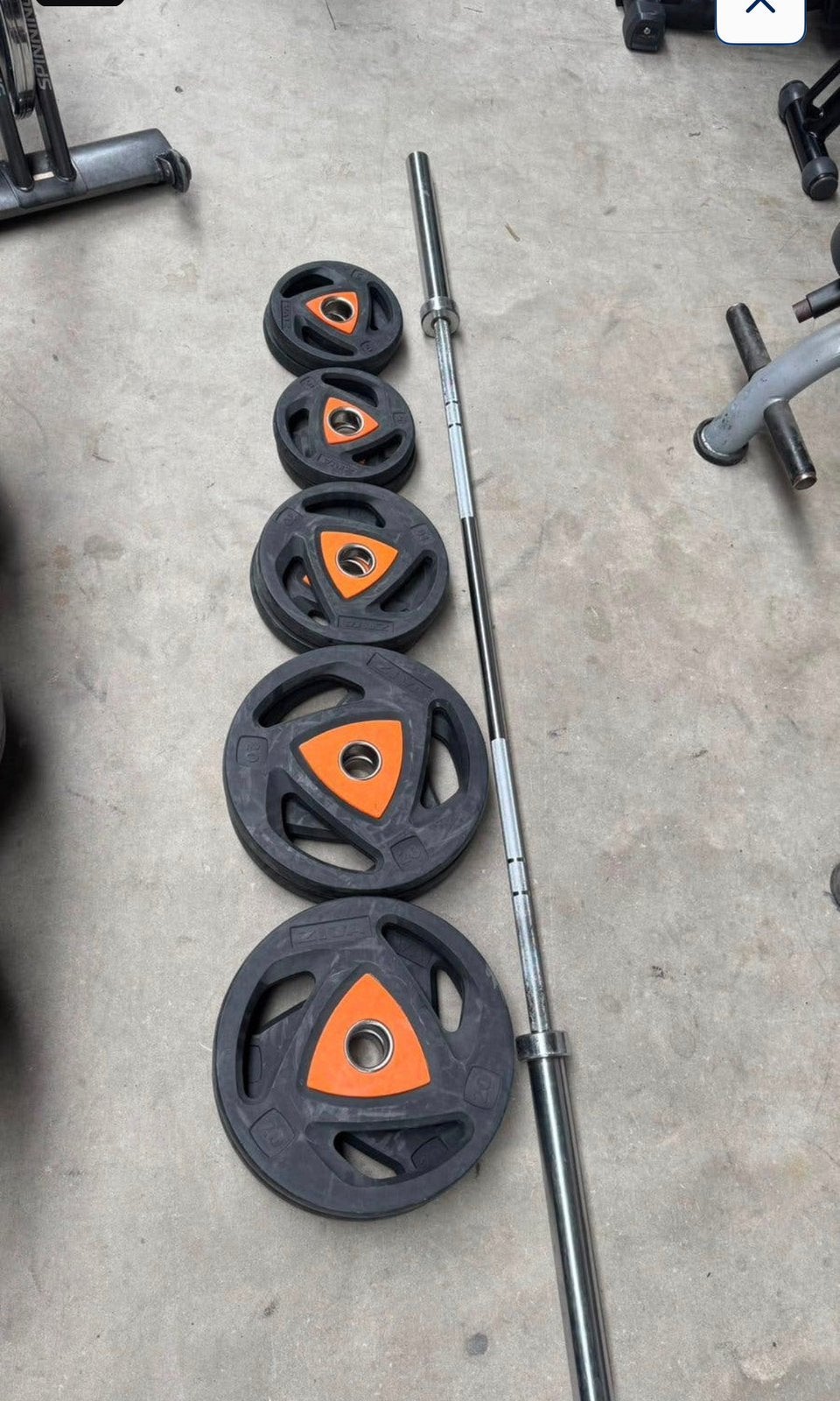120kg Ziva Rubereb Pu Gewichten + Olympische Barbell 220cm, Sport en Fitness, Ophalen, Zo goed als nieuw, Halterschijven