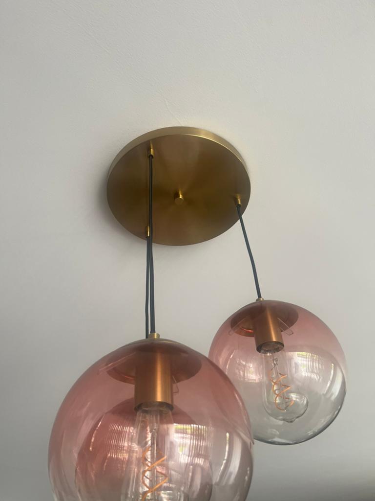Lampe suspendue Rose 3 ampoules, Enlèvement, Comme neuf, Verre