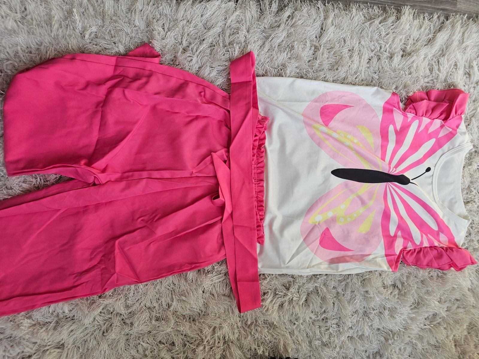 Meisjesset vlinder – T-shirt & broek maat 130, Broek, Nieuw, Verzenden, Meisje