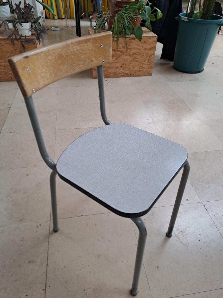 Chaises d'école vintage métal et formica - 5 € pièce, Enlèvement, Utilisé, Gris, Métal