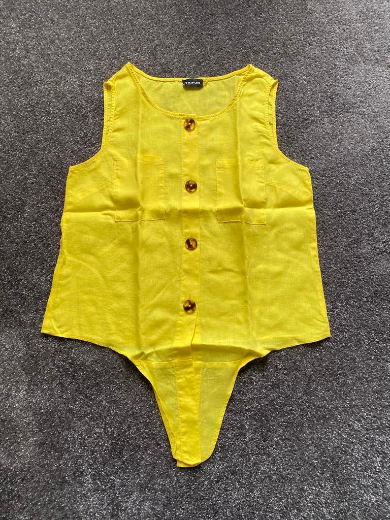 Geel linnen bloesje Taifun maat 38, Enlèvement ou Envoi, Comme neuf, Taille 38/40 (M), Jaune