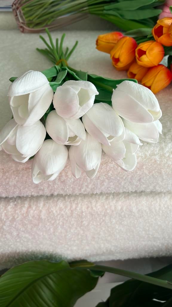 10 tulipes blanches artificielles, Ophalen of Verzenden, Nieuw