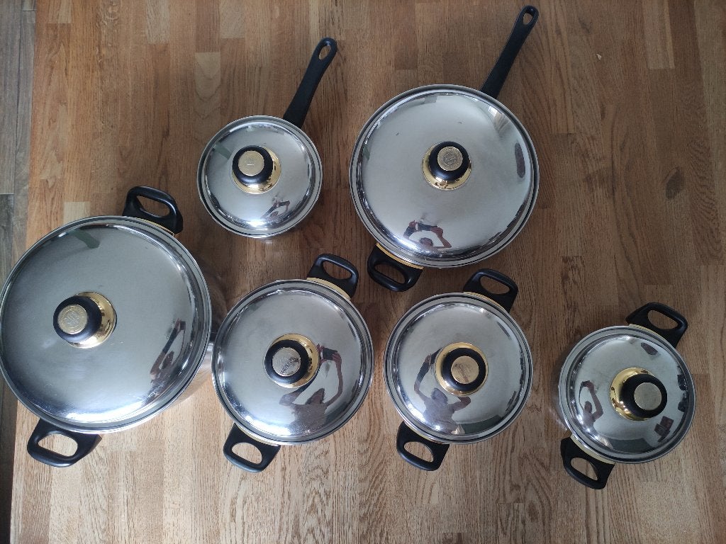 casseroles AMC (4 casseroles, 1 poêle, 1 poêlon), Enlèvement, Inox, AMC