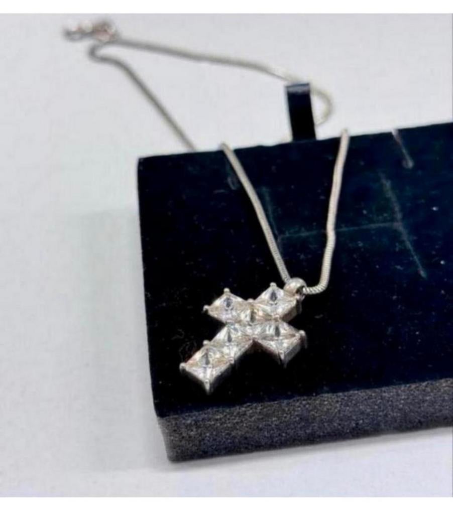 Magnifique collier de croix + 6 pierres brillantes, religion, Enlèvement ou Envoi, Comme neuf, Bijoux, Christianisme | Catholique