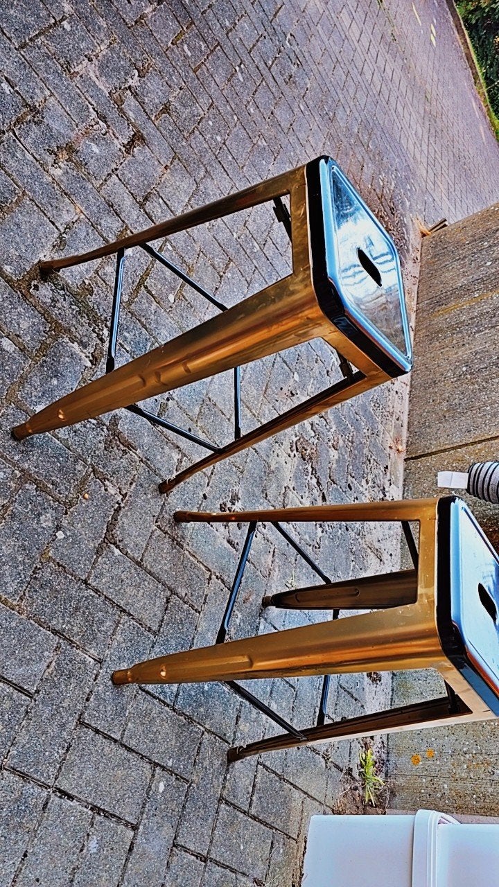 tabouret acier industriel design or et noir, Maison & Meubles, Enlèvement