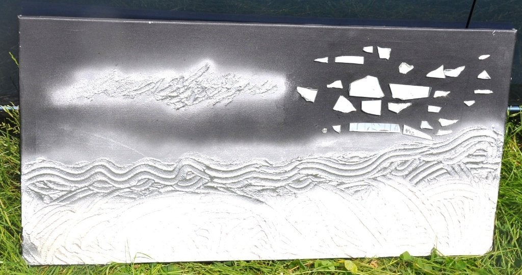 cadre toile plastifier avec application de miroir, Gebruikt, Schilderij, Ophalen of Verzenden, Kunststof