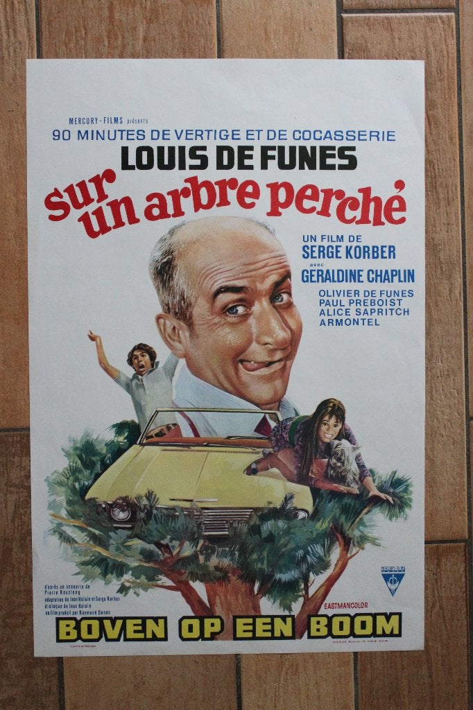 filmaffiche Louis De Funes sur un arbre perché filmposter, Rechthoekig Staand, Ophalen of Verzenden, Zo goed als nieuw, A1 t/m A3