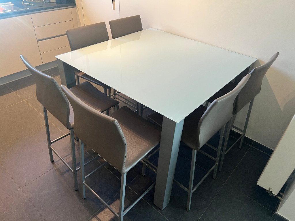 Keukentafel en 6 stoelen, Ophalen, Gebruikt, Vierkant, Vijf personen of meer