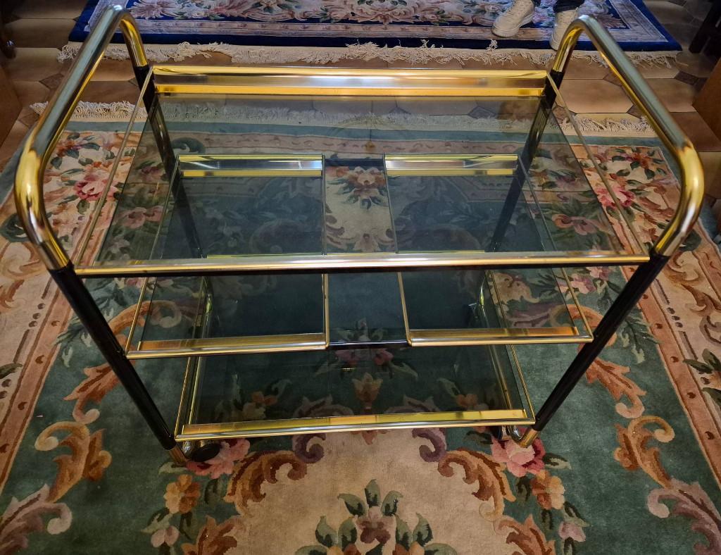 Antieke, Luxe bijzettafel op wieltjes, Ophalen, 75 cm of meer, 60 cm of meer, Rechthoekig