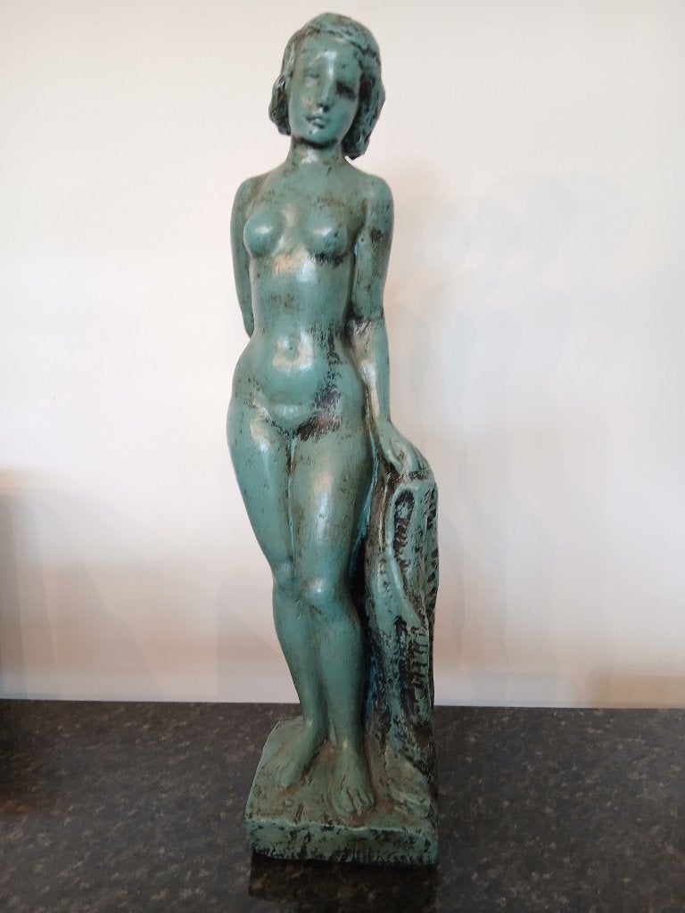Statue signée René Daelman (40 cm de haut), Enlèvement, Émaillé, Statue, 20 - 50 cm
