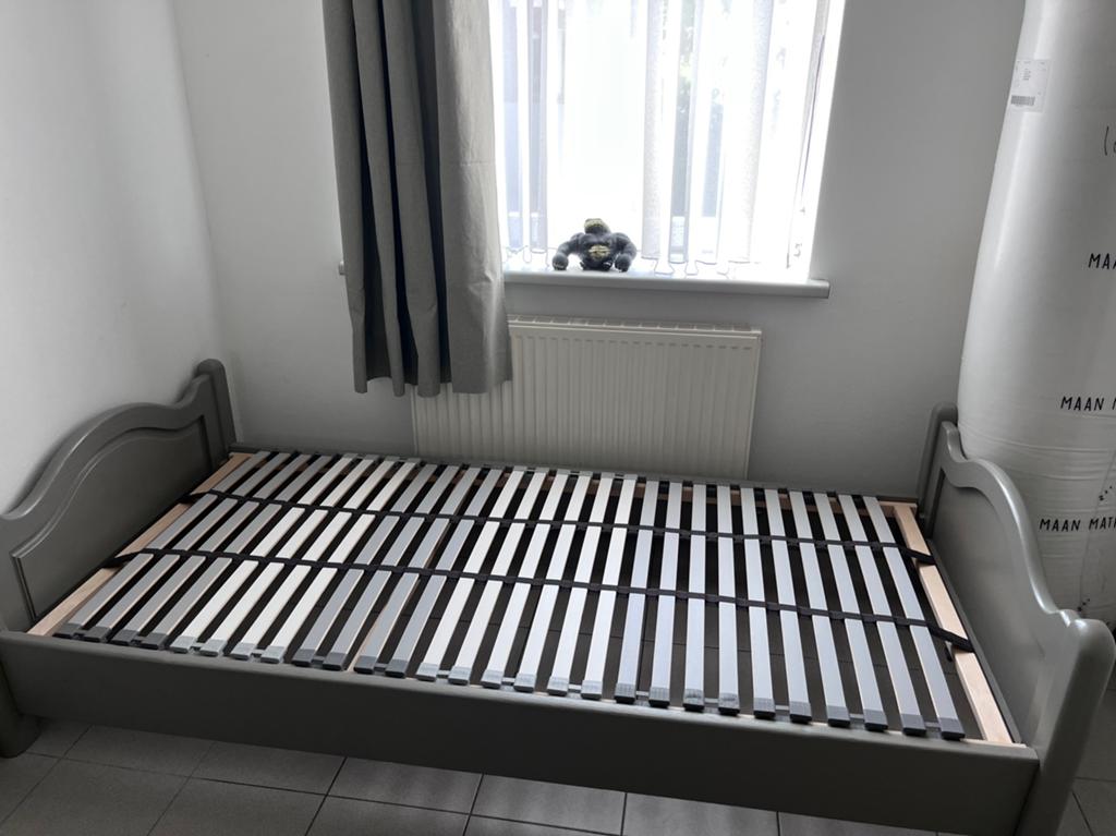 Eenpersoonsbed + lattenbodem + matras, Ophalen, Eenpersoons, 210 cm, Landelijke stijl