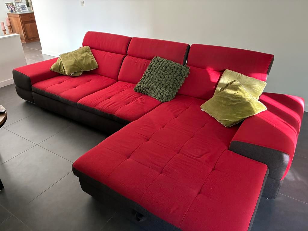 Handige zetel met chaise longue en uittrekbaar plateau, Ophalen, Gebruikt, Hoekbank, 300 cm of meer