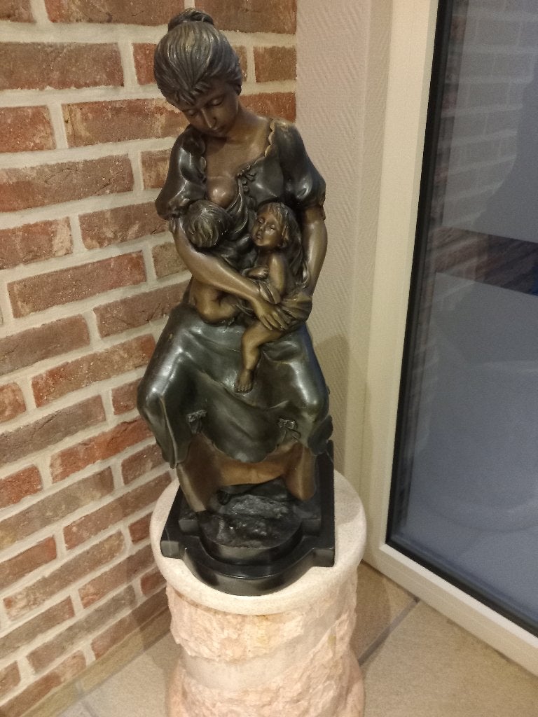 Bronzen beeld van vrouw twee kinderen, Ophalen, Gebruikt