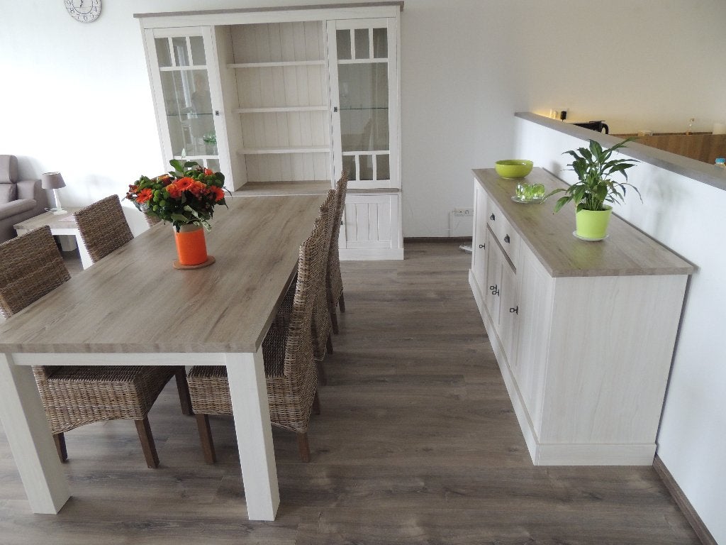 volledige eetkamerset, Ophalen, Zo goed als nieuw, Landelijk, 4 tot 6 stoelen