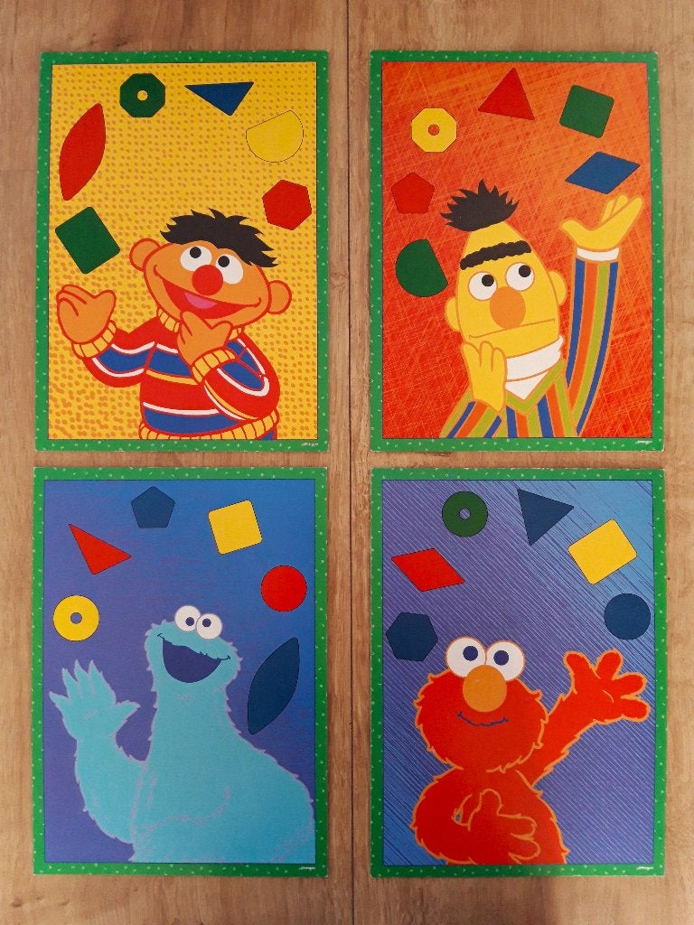 Afbeeldingen Sesamstraat (4 stuks - dik karton), Verzamelen, Verzenden, Zo goed als nieuw, Tv