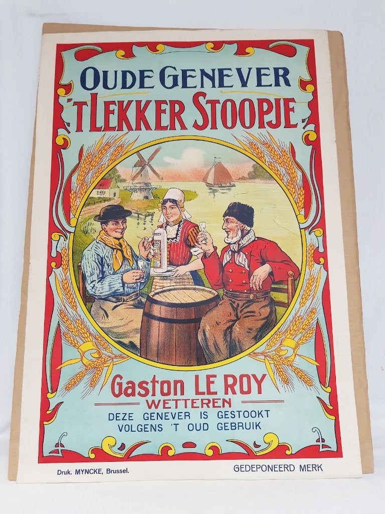 Affiche originale en genièvre « 't Lekker Stoopje »., Antiquités & Art, Original, Enlèvement ou Envoi, Autres sujets, Lithographie