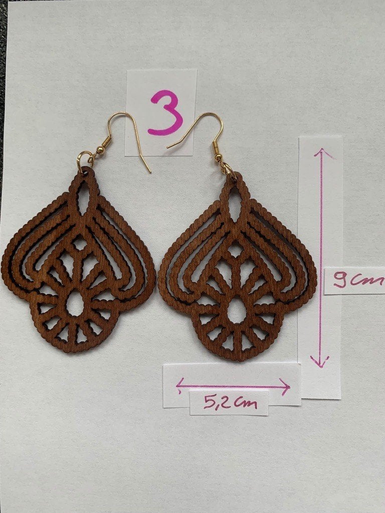 Boucles d'oreilles neuves en bois – Style Boho / Ibiza, Neuf, Autres couleurs, Autres matériaux, Pendantes