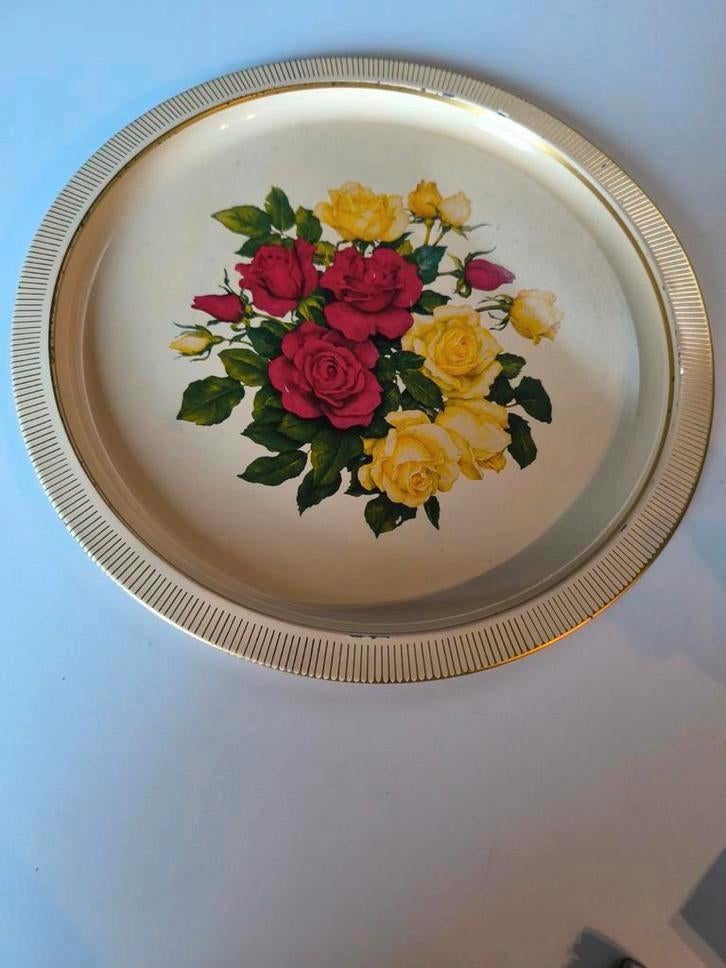 Retro metalen dienblad, Huis en Inrichting, Woonaccessoires | Dienbladen, Ophalen of Verzenden, Rond