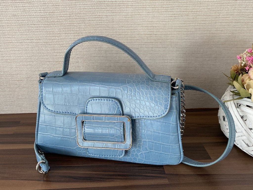 Sac à main bleu clair effet croco Zara, Enlèvement ou Envoi, Neuf, Bleu, Sac à main