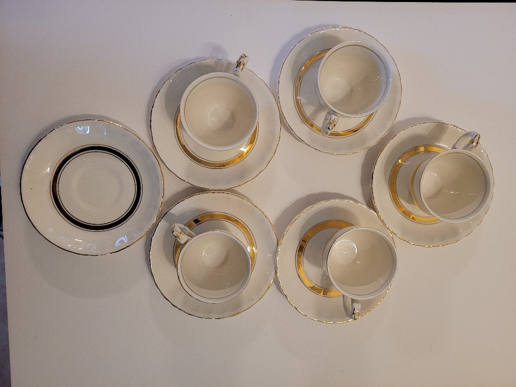 5 tasses porcelaine + 6 soucoupes Vintage Grindley (UK), Vintage, Comme neuf, Enlèvement, Porcelaine