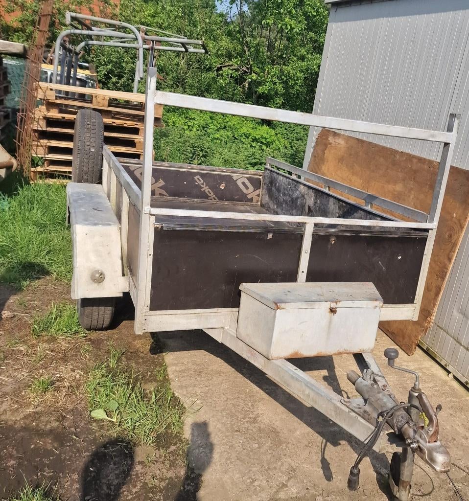 Grote Dubbelas aanhangwagen ongeremd 750kg 250x140, Ophalen, Gebruikt
