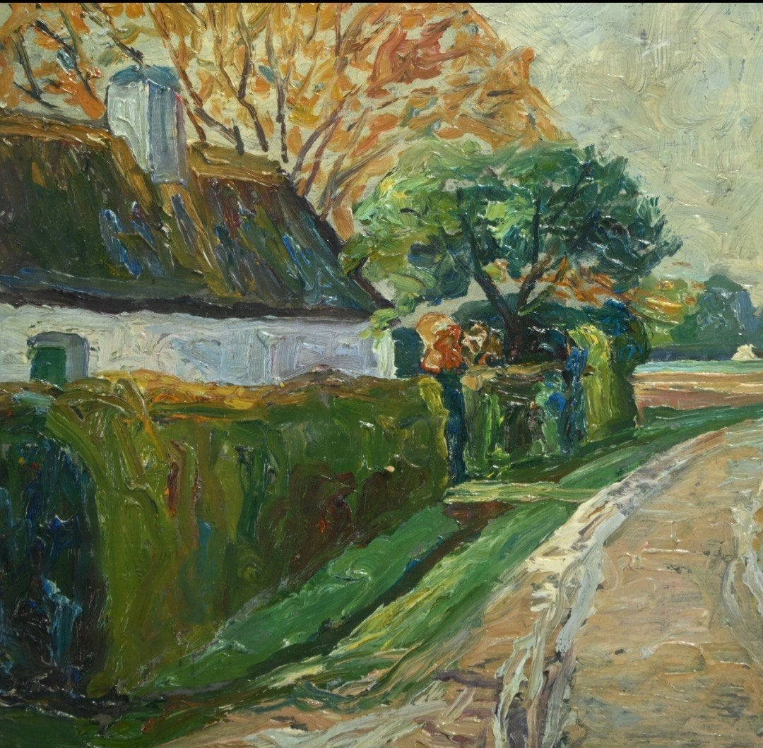 DELEU Arthur "Landweg" 1928 olie op paneel, Ophalen of Verzenden, Impressionistisch, Paneel