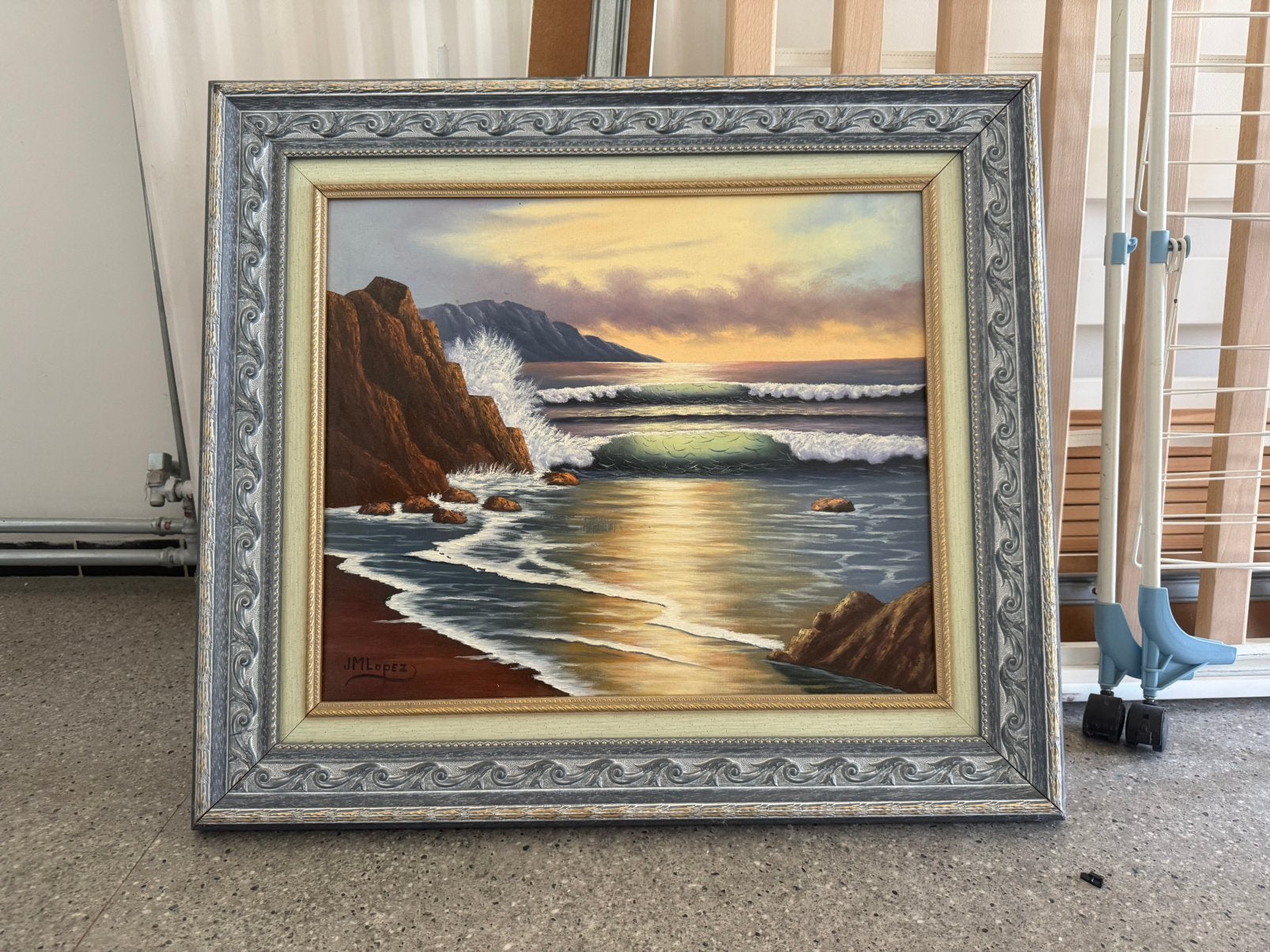 Tableau peinture paysage marin  - Signé J.M. Lopez, Antiquités & Art, Enlèvement, Signé, Paysage